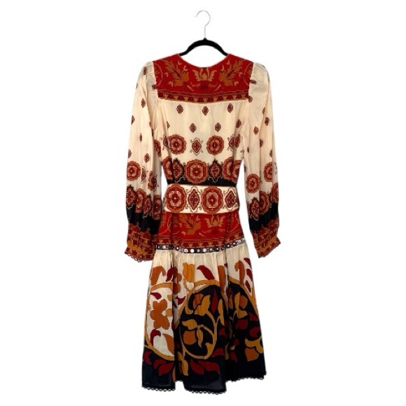 FARM Rio Ainika Tiles Belted Midi Dress, Cream/Red, NWT - Picture 10 of 15